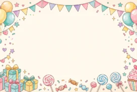 Cute Party Frame Background For Google Slides With Pastel Balloons, Bunting And Candy