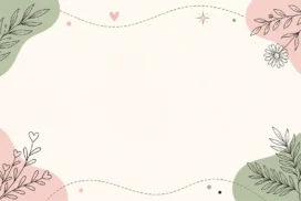 Cute Boho Frame Background for Google Slides with Sage and Blush Blobs and Line Art Leaves