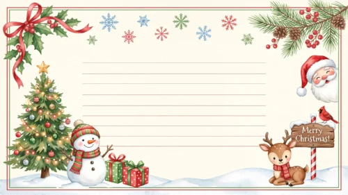 Christmas Frame Background for Google Slides with Snowman and Santa Christmas Frame Background for Google Slides with Snowman and Santa