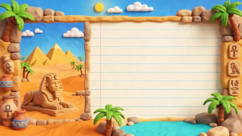 Egyptian School Frame Background for PowerPoint with a Clay Sphinx, Pyramids and Oasis Egyptian School Frame Background for PowerPoint with a Clay Sphinx, Pyramids and Oasis