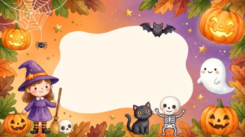 Cute Halloween Frame Background for Google Slides with Little Witch