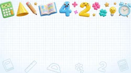 Cute Math School Frame Background for Google Slides with 3D Numbers, Calculator and Graph Paper Grid Cute Math School Frame Background for Google Slides with 3D Numbers, Calculator and Graph Paper Grid