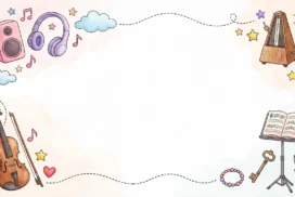 Cute Music School Frame Background for Google Slides with Violin and Metronome