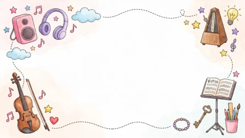Cute Music School Frame Background for Google Slides with Violin and Metronome Cute Music School Frame Background for Google Slides with Violin and Metronome