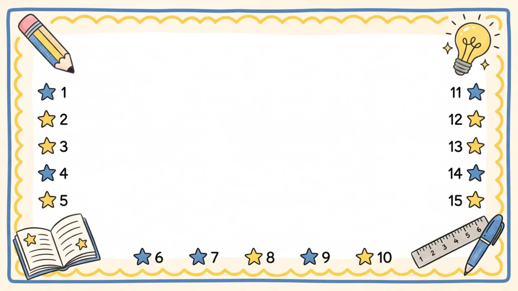 Cute School Frame Background for Google Slides with Numbered Stars and Pencil