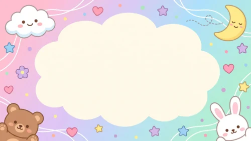 Cute Bear Bunny Cloud Frame Background for PowerPoint
