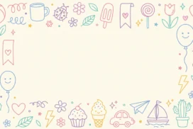 Cute Doodle Frame Background For Google Slides With Pastel Line Icons On Cream
