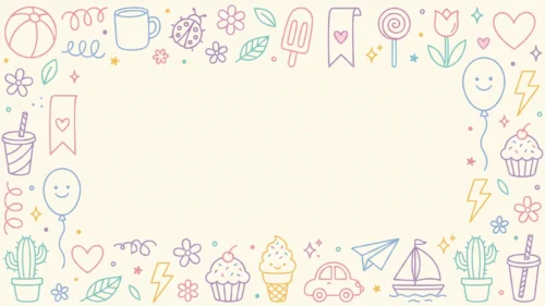 Cute Doodle Frame Background For Google Slides With Pastel Line Icons On Cream