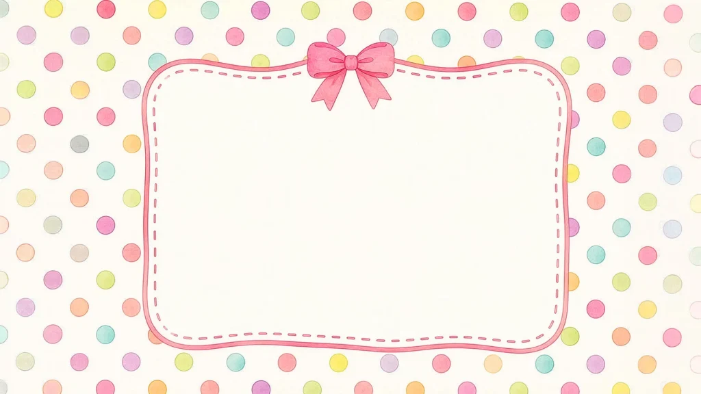 Cute Polka Dot Frame Background for Google Slides with a Pink Bow and Multicolor Pastel Dots