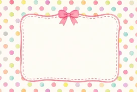 Cute Polka Dot Frame Background for Google Slides with a Pink Bow and Multicolor Pastel Dots