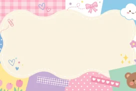 Cute Scrapbook Frame Background For Google Slides With A Teddy Bear And Stitched Cream Center