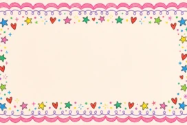 Cute Star Frame Background For Google Slides With A Pink Scalloped Border And Colorful Hearts