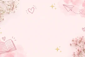 Cute Pink Frame Background for Google Slides with Baby’s Breath, an Open Book and a Paper Plane