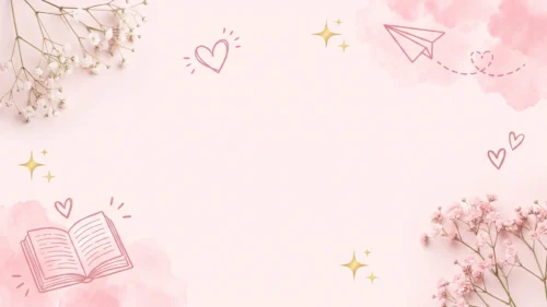 Cute Pink Frame Background for Google Slides with Baby’s Breath, an Open Book and a Paper Plane Cute Pink Frame Background for Google Slides with Baby’s Breath, an Open Book and a Paper Plane