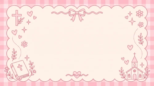 Communion Frame Background for Google Slides with Pink Gingham, Cross and Little Church Communion Frame Background for Google Slides with Pink Gingham, Cross and Little Church