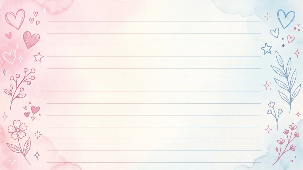 Cute Lined Paper Background For Google Slides With Pink And Blue Watercolor Doodles