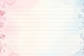 Cute Lined Paper Background For Google Slides With Pink And Blue Watercolor Doodles