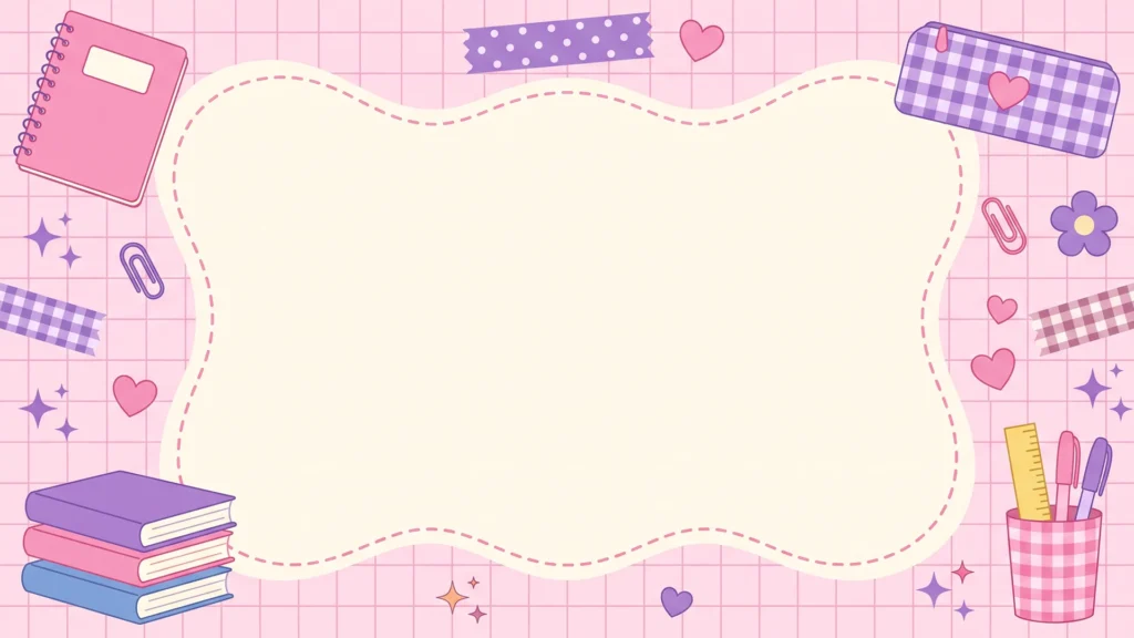 Cute School Scrapbook Frame Background For Google Slides With Pink Grid Paper