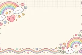 Cute Rainbow Frame Background For Google Slides With Smiling Clouds And A Pink Heart