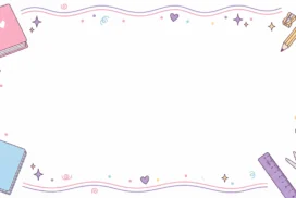Cute School Frame Background For PowerPoint With Wavy Pink Lines And Stationery