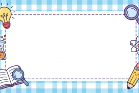 Cute Science School Frame Background for Google Slides with Blue Plaid Border