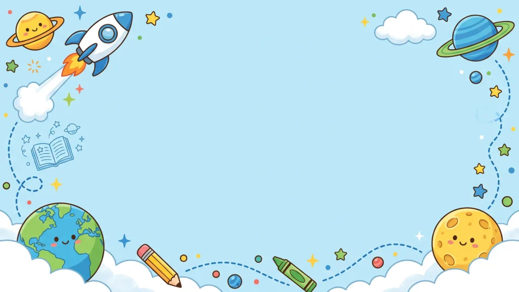 Cute Space Frame Background for Google Slides with Rocket