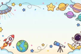 Cute Space School Frame Background for Google Slides with Astronaut, Rocket and Planets