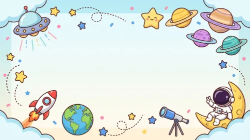 Cute Space School Frame Background for Google Slides with Astronaut, Rocket and Planets