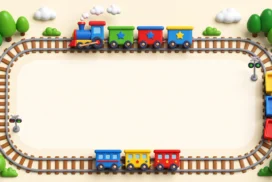 Cute Train Track Frame Background for Google Slides with Colorful Toy Train Loop