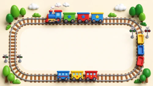 Cute Train Track Frame Background for Google Slides with Colorful Toy Train Loop Cute Train Track Frame Background for Google Slides with Colorful Toy Train Loop