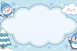 Cute Winter Frame Background For Google Slides With A Snowman And Penguin
