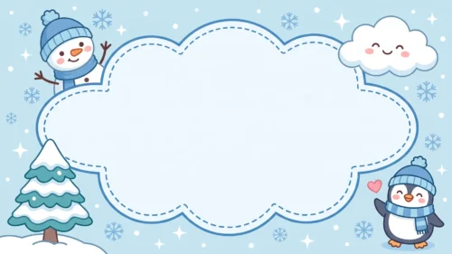 Cute Winter Frame Background For Google Slides With A Snowman And Penguin Cute Winter Frame Background For Google Slides With A Snowman And Penguin