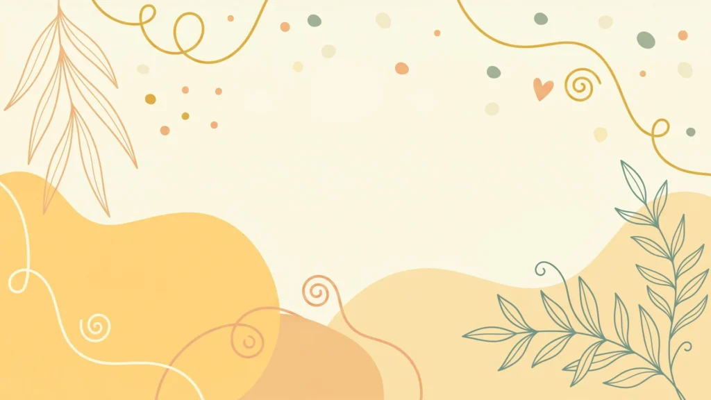 Cute Boho Frame Background for Google Slides with Butter Yellow Blobs, Swirls and Confetti Dots