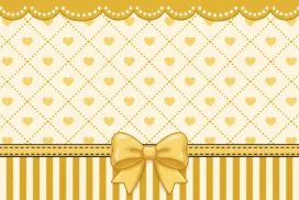 Cute Yellow Background For Google Slides With A Heart Lattice And Glossy Gold Bow