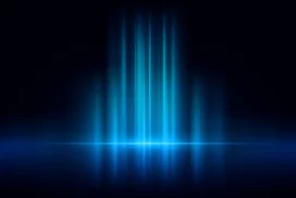 Dark Blue Light Background For PowerPoint With Glowing Equalizer Beams