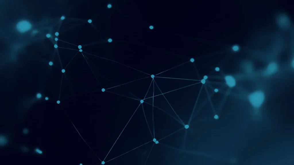 Network Background for PowerPoint with Dark Blue Glowing Nodes and Thin Connection Lines