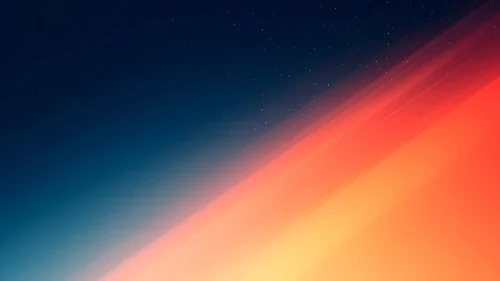 Dark blue sunset background for PowerPoint with a starry navy sky in the upper left and a diagonal coral, orange and gold glow in the lower right
