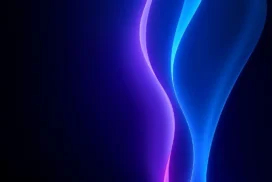 Dark Blue Silk Waves Background for PowerPoint with Two Glowing Vertical Violet Ribbons