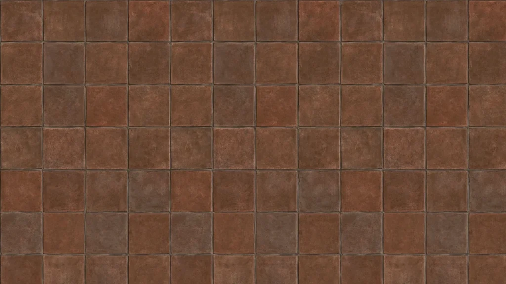 Brown Tile Background for PowerPoint with Dark Terracotta Squares and Thin Grout Lines