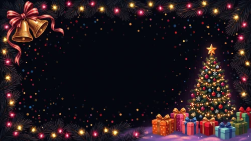 Christmas Tree Background for PowerPoint with Dark Light-String Frame