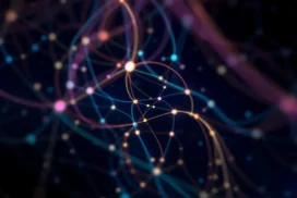 Abstract Network Background for PowerPoint with Colorful Curved Lines and Bokeh Nodes