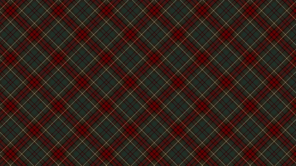 Dark Plaid Background for PowerPoint with Slate Green Diagonal Tartan, Crimson Bands and Gold Pinstripes
