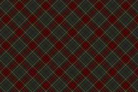 Dark Plaid Background for PowerPoint with Slate Green Diagonal Tartan, Crimson Bands and Gold Pinstripes