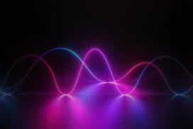 Dark Neon Wave Lines Background for PowerPoint with Glowing Pink and Blue Sine Curves