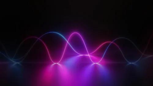 Dark Neon Wave Lines Background for PowerPoint with Glowing Pink and Blue Sine Curves