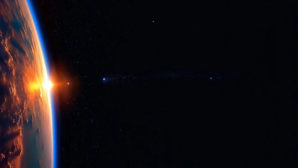 Space Background for PowerPoint with a Planet Sunrise on the Left Edge