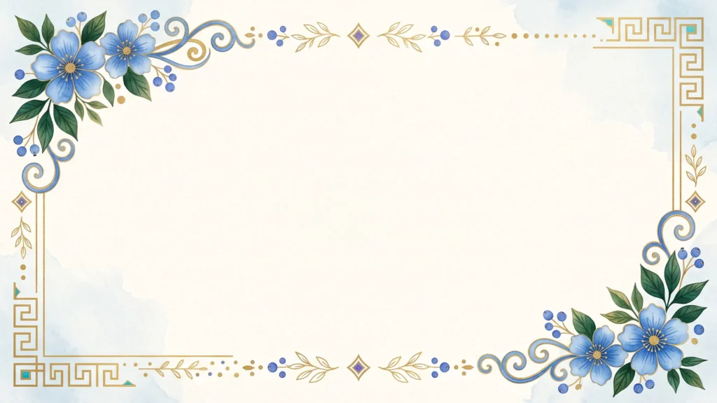 Elegant Blue Floral Frame Background for PowerPoint with Greek Key Border