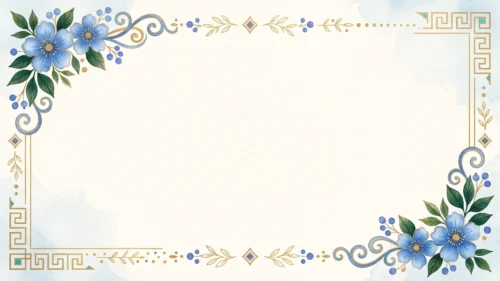 Elegant Blue Floral Frame Background for PowerPoint with Greek Key Border Elegant Blue Floral Frame Background for PowerPoint with Greek Key Border