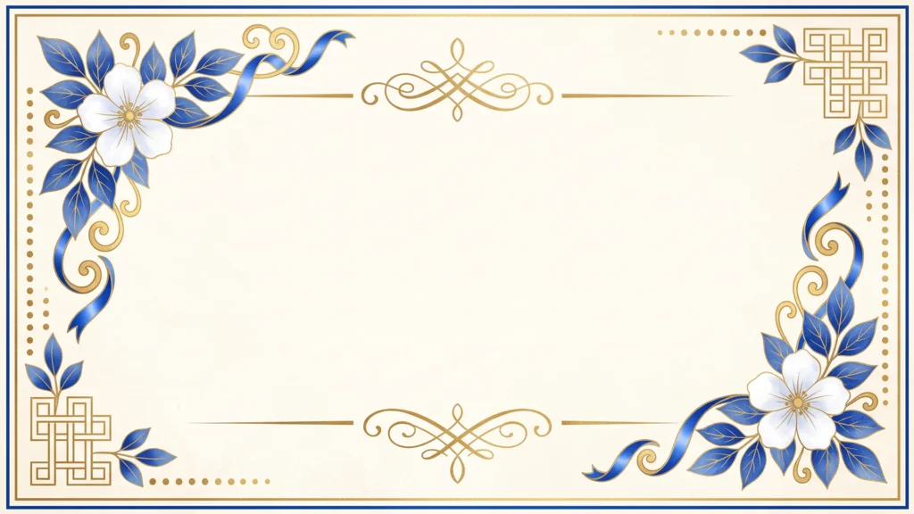 Elegant Blue Floral Frame Background for Google Slides with Ribbons