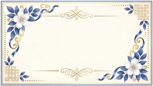 Elegant Blue Floral Frame Background for Google Slides with Ribbons